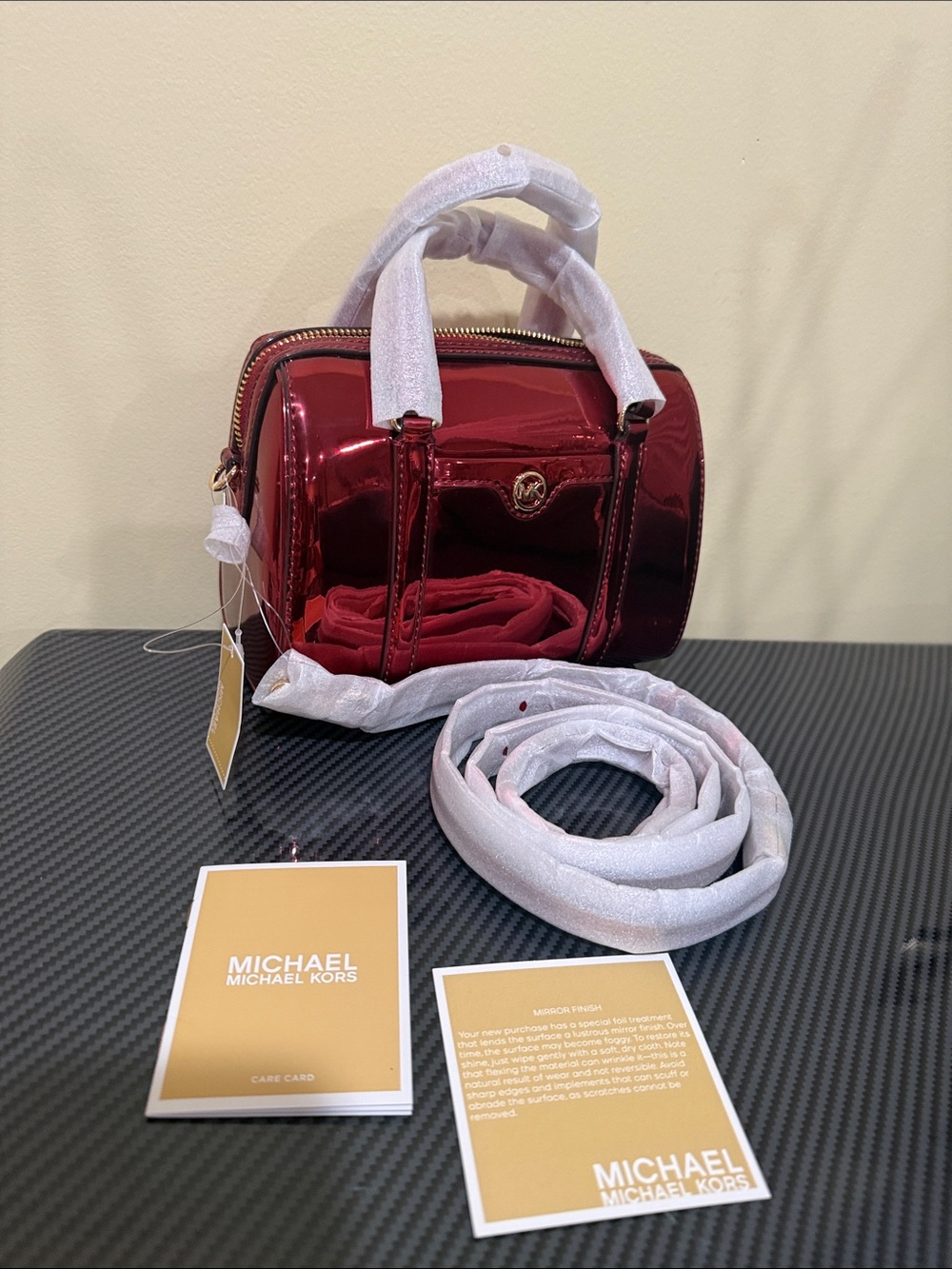 Michael Kors Metallic Red wine Mini Bowling Satchel Michael Kors Crossbody New - Picture 2 of 12